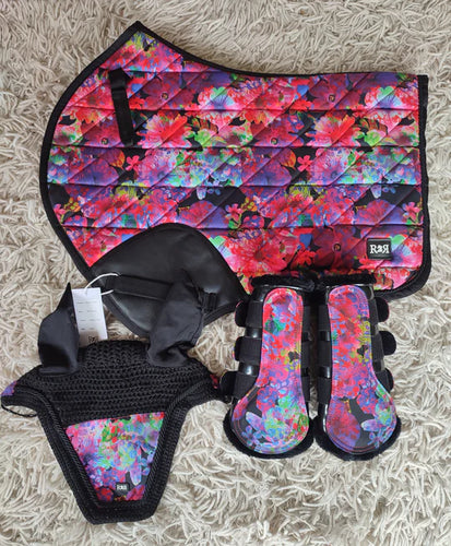 Saddle Pad Set with Brushing Boots FLORAL FANTASY