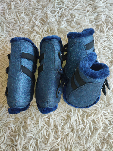 CLEARANCE PRICE! Open Front Boots + Matching Back Boots BLUE GLITTER