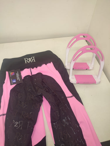 CLEARANCE SALE! Pink riding leggings xs + pink stirrups