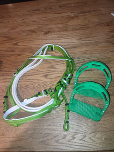 CLEARANCE PRICE! Lime green pvc bridle + green stirrups