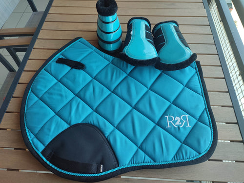 *Clearance Saddle Pad Set with Brushing Boots + Bell boots Turquoise