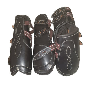 CLEARANCE PRICE! Open Front Boots + Matching Back Boots LEATHER Blackish Brown