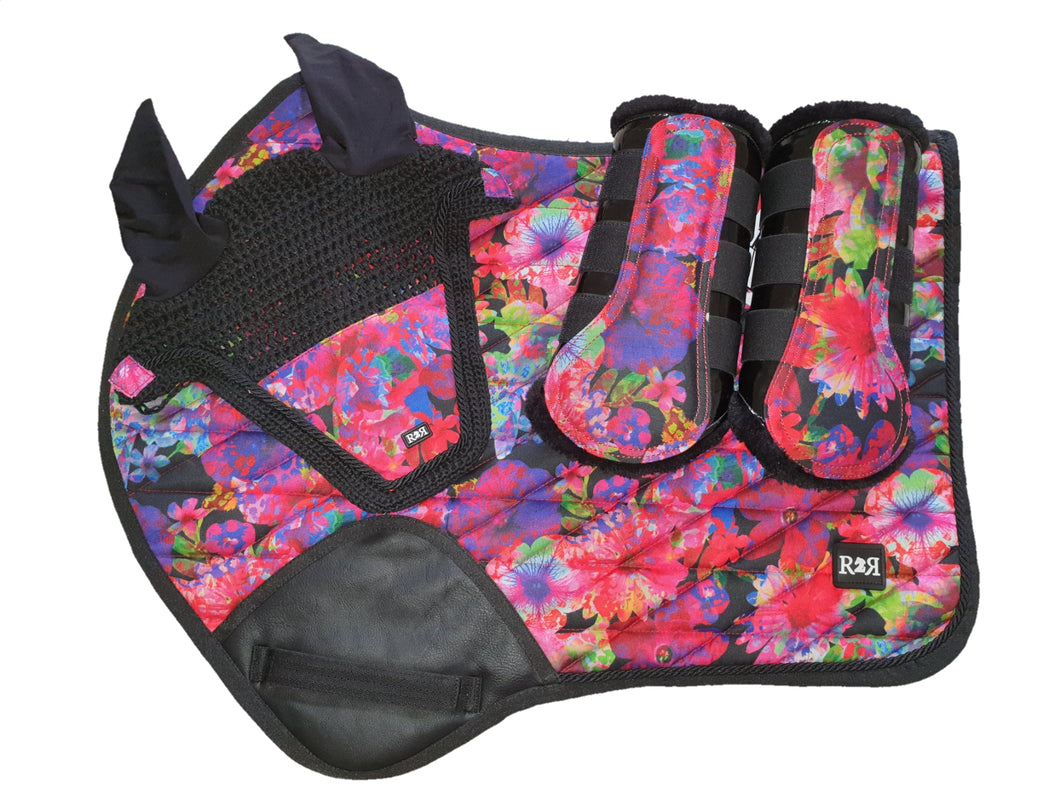 Saddle Pad Set with Brushing Boots FLORAL FANTASY