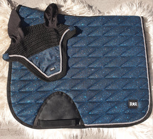 Saddle Pad + Matching Bonnet BLUE TEAL GLITTER DRESSAGE