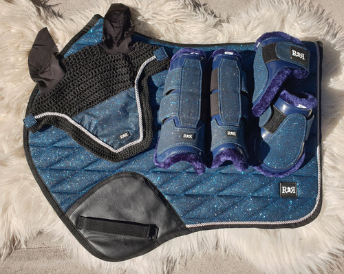 Saddle Pad Set with Jump Boots BLUE TEAL GLITTER