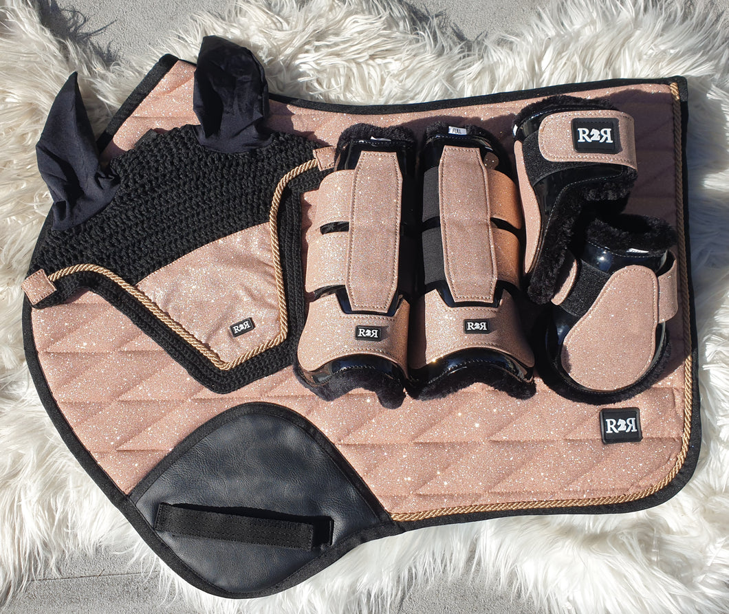 Saddle Pad Set with Jump Boots ROSE GOLD GLITTER