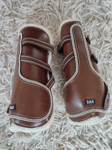 CLEARANCE SALE! Open Front Boots BROWN LEATHER CRYSTAL