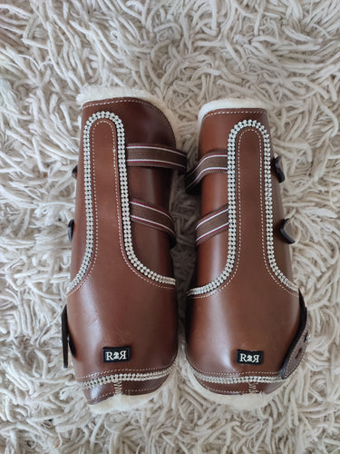 CLEARANCE SALE! Open Front Boots BROWN LEATHER CRYSTAL