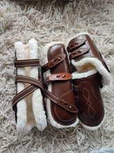 Load image into Gallery viewer, CLEARANCE PRICE! Open Front Boots + Matching Back Boots BROWN LEATHER White Fleece