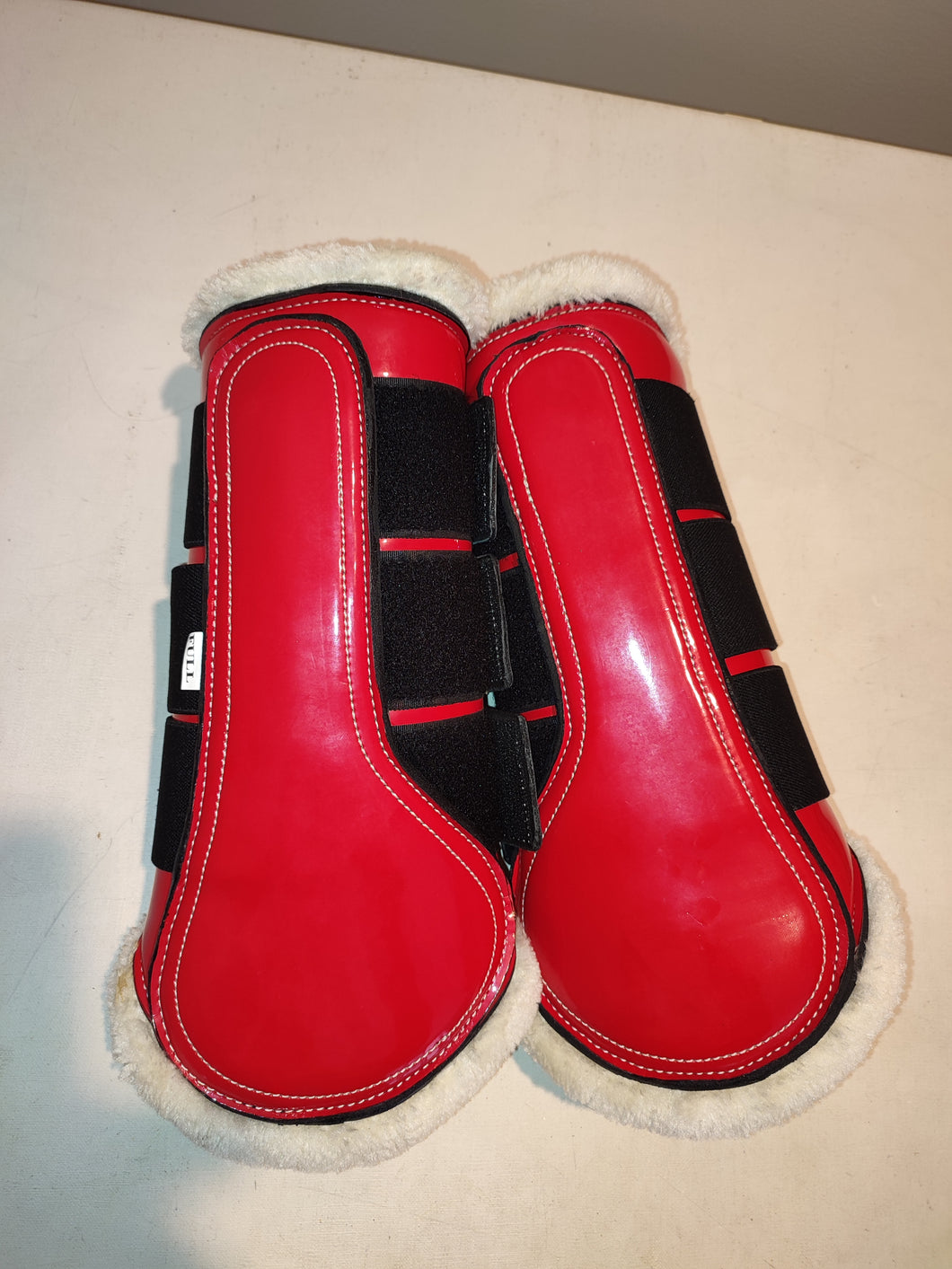 CLEARANCE SALE! Brushing Boots RED White Fleece
