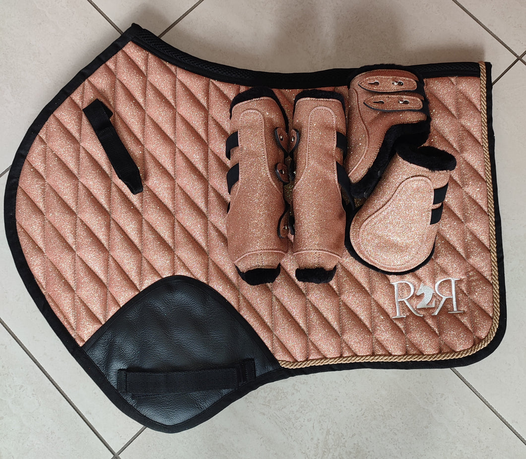 CLEARANCE PRICE! Rose Gold Glitter Saddle Pad Set with Boots